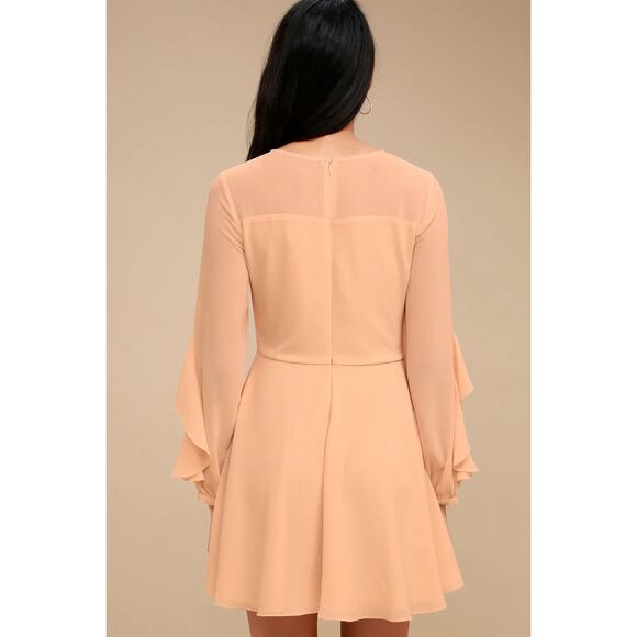Lulus “Long Time Love” Peach Long Sleeve Skater Mini Dress – XL - Picture 2 of 7